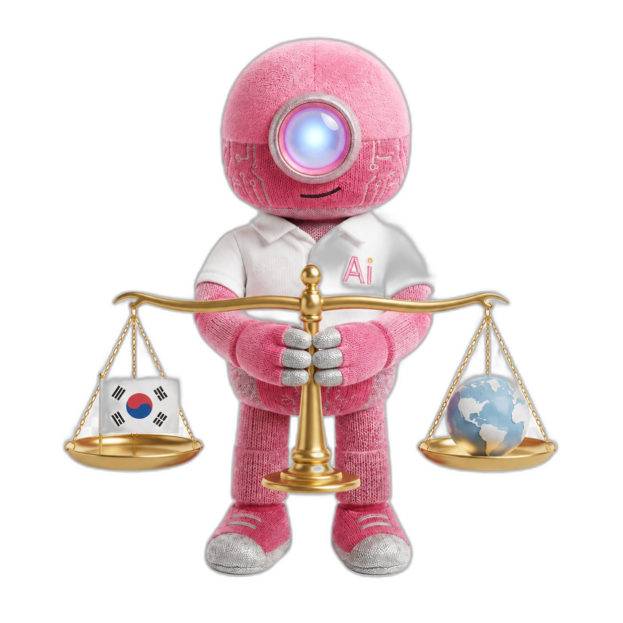 MINTO 마스코트가 한국과 외국 시장 사이 균형을 잡는 모습